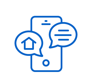 blue wireframe image of cell phone with chat bubbles depicting close communications